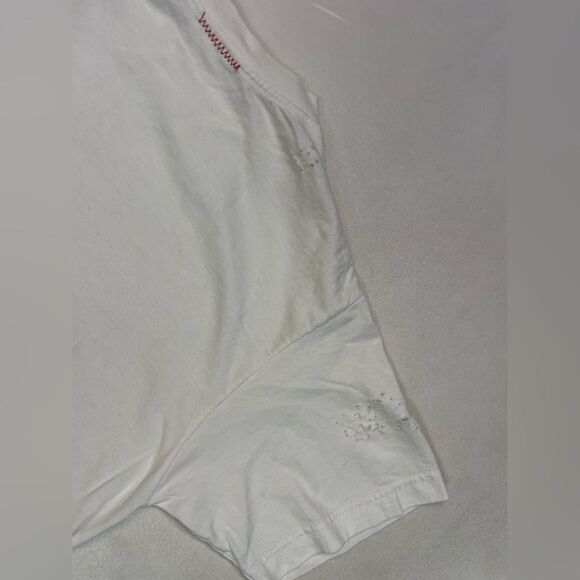 MOOJIMOOJI Distressed T-shirt Women Small Oversized White Short Sleeve - Picture 5 of 8